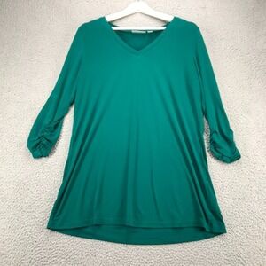SUSAN GRAVER Top Size SMALL Liquid Knit‎ Green V-Neck 3/4 Sleeve Stretch